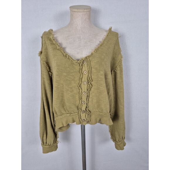 Free People Golden Road Cardigan Sweater Distressed Green - Picture 1 of 10